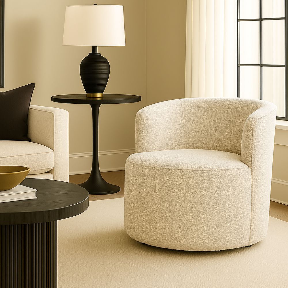 Poltrona Orgânica Curva Luxory Design Moderno Confortável para Sala e Escritório Boucle Off White