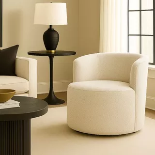 Poltrona Orgânica Curva Luxory Design Moderno Confortável para Sala e Escritório Boucle Off White