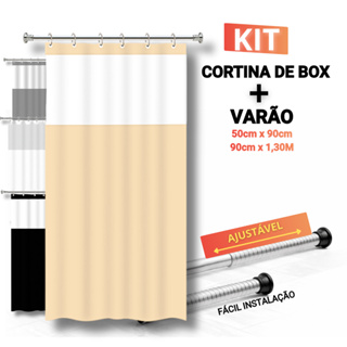 Kit 1 Cortina de Box Visor Antimofo + Bastão Suporte P box Banheiro Varão 90cm x 1,30m / 50cm x 90cm em Oferta na Shopee