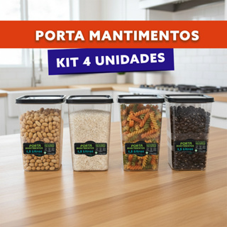 4 Potes Hermético 1,5 Litro Ideal para 1 KG de Mantimentos Alimentos 100% Vedação em Oferta na Shopee