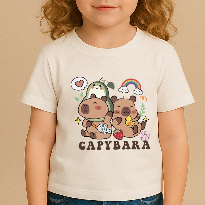 Camiseta Básica Infantil Capivara Abacate Capybara Blusa Juvenil 100% Algodão Lançamento