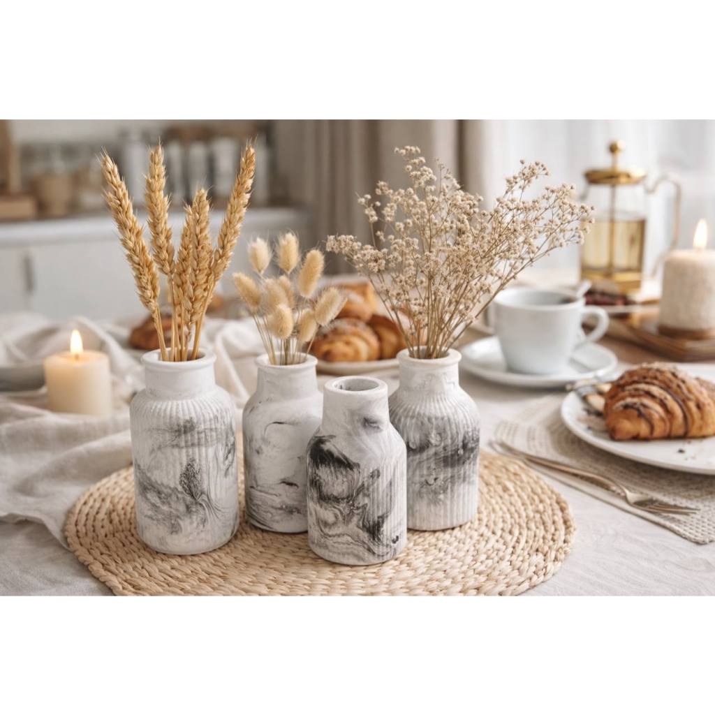 Kit 4 Vasos Decorativos de Gesso Efeito Mármore Preto | Vasinho Moderno Minimalista Mesa Sala Escritório Decoração Luxo em Oferta na Shopee