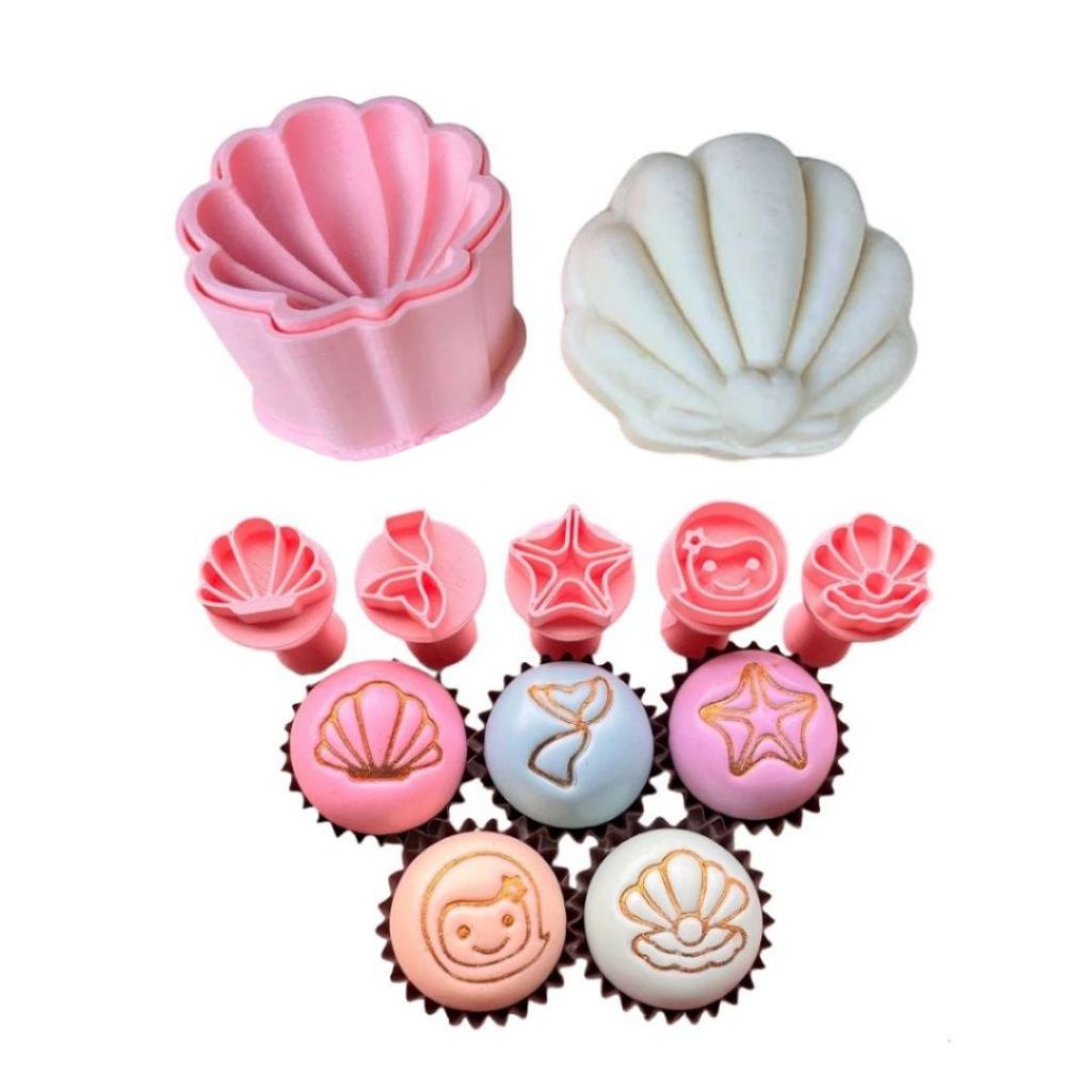 Kit Modelador Ejetor Concha e Sereia Fundo do Mar Brigadeiro, Doce, Docinhos, Confeitaria - 7 Peças
