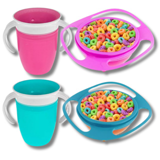 Copo Antivazamento + Prato Infantil Não Derruba Comida 360 De Transição Treinamento 360° Bebê Infantil Antivazamento em Oferta na Shopee