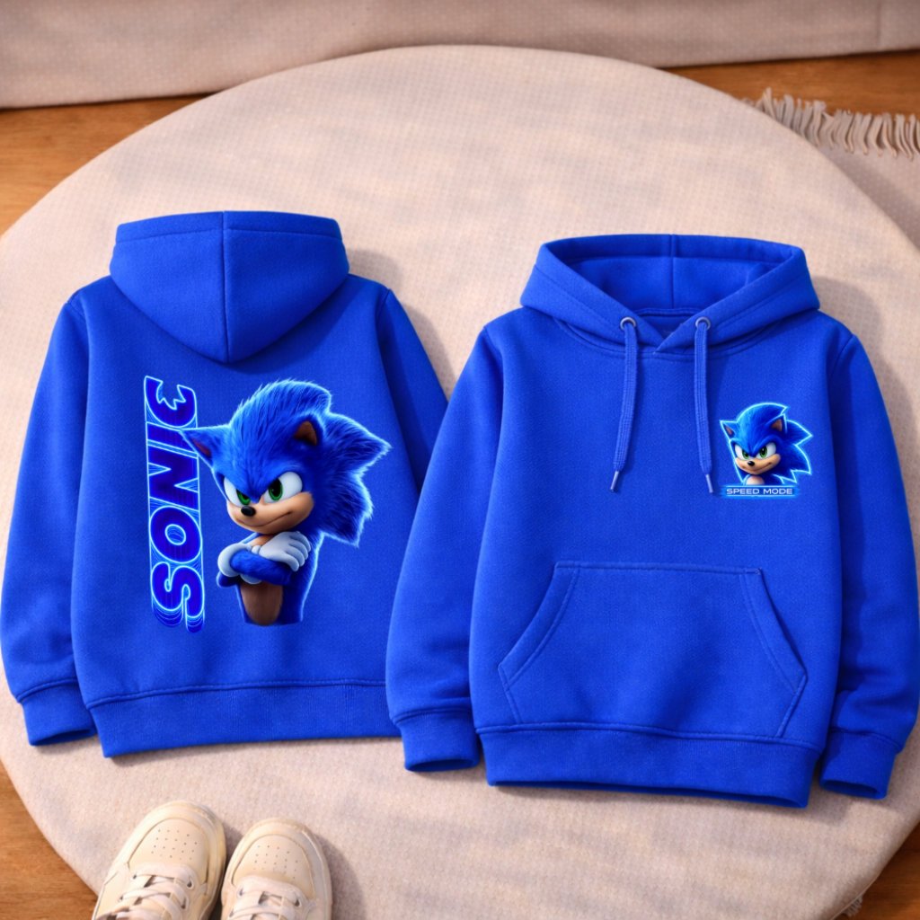Moletom Canguru Infantil Sonic Com Capuz Estampado Alta Qualidade