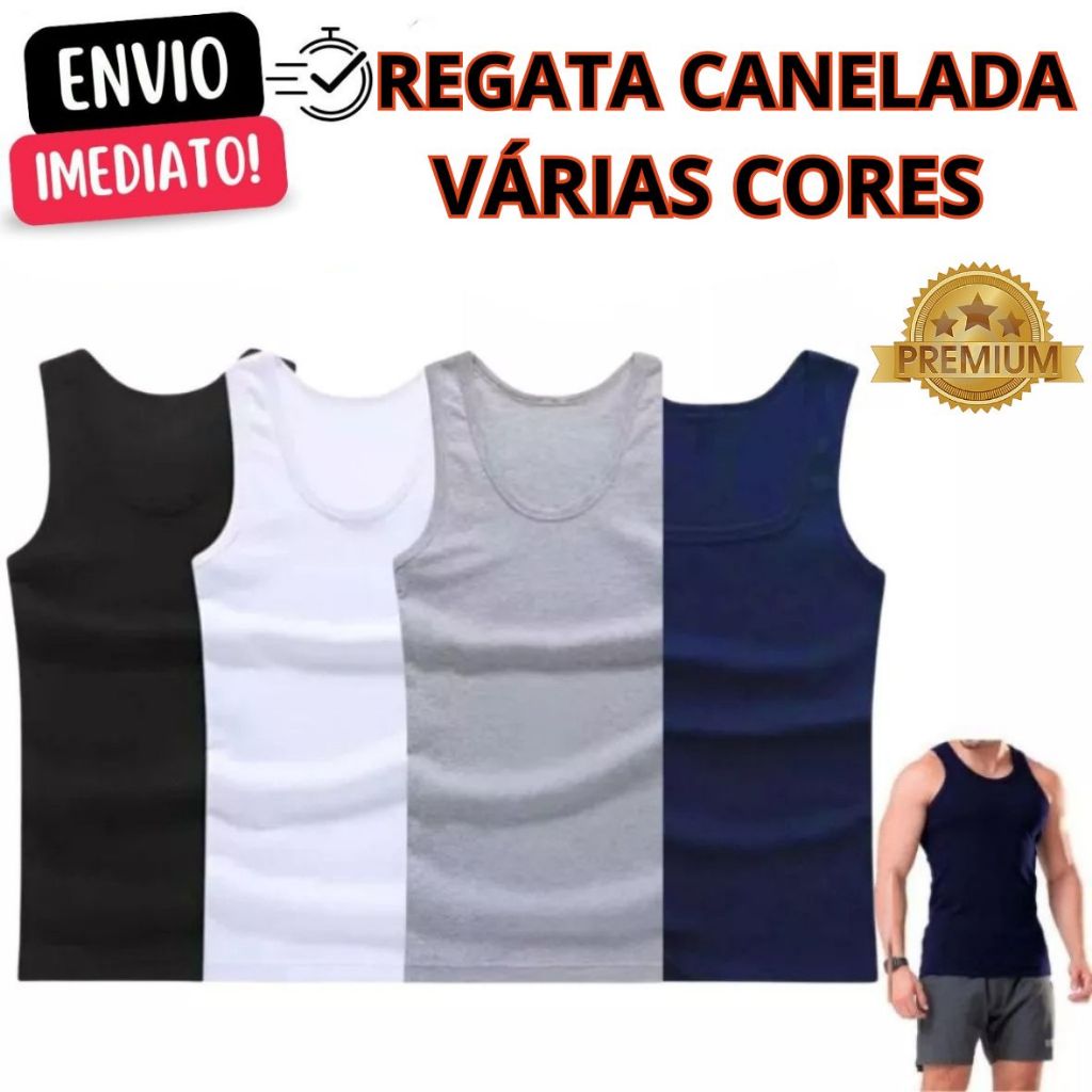 Regata canelada Premium Masculina Modelo Americano Ribana Algodão Com Elastano camiseta basica leve academia fitness