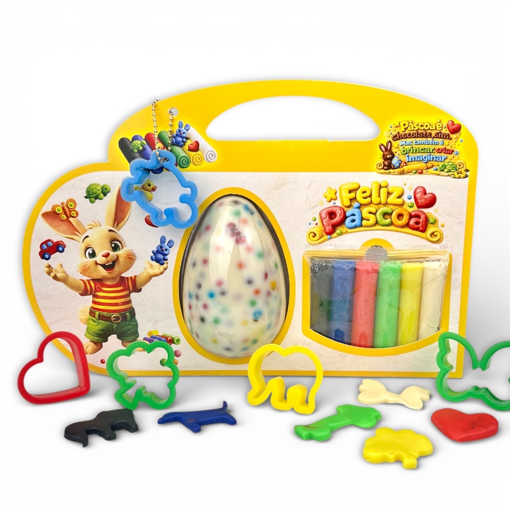 10 Embalagens Coelho Mão na Massa com Blister Ovo 150g + Massinhas--infantil-crianças.