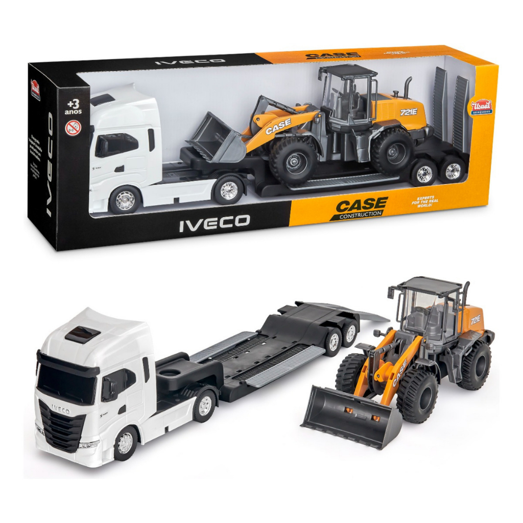 Caminhão Iveco S-way Prancha Plataforma Pá Carregadeira Case Cor Caminhão Iveco S-way Branco