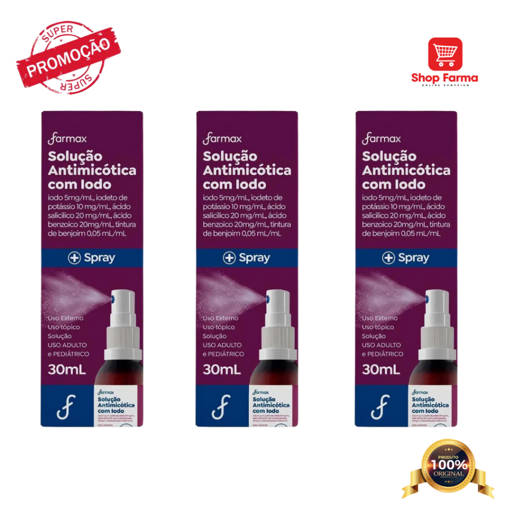 kit 3x Solução Antimicótico com Iodo Farmax 30ml