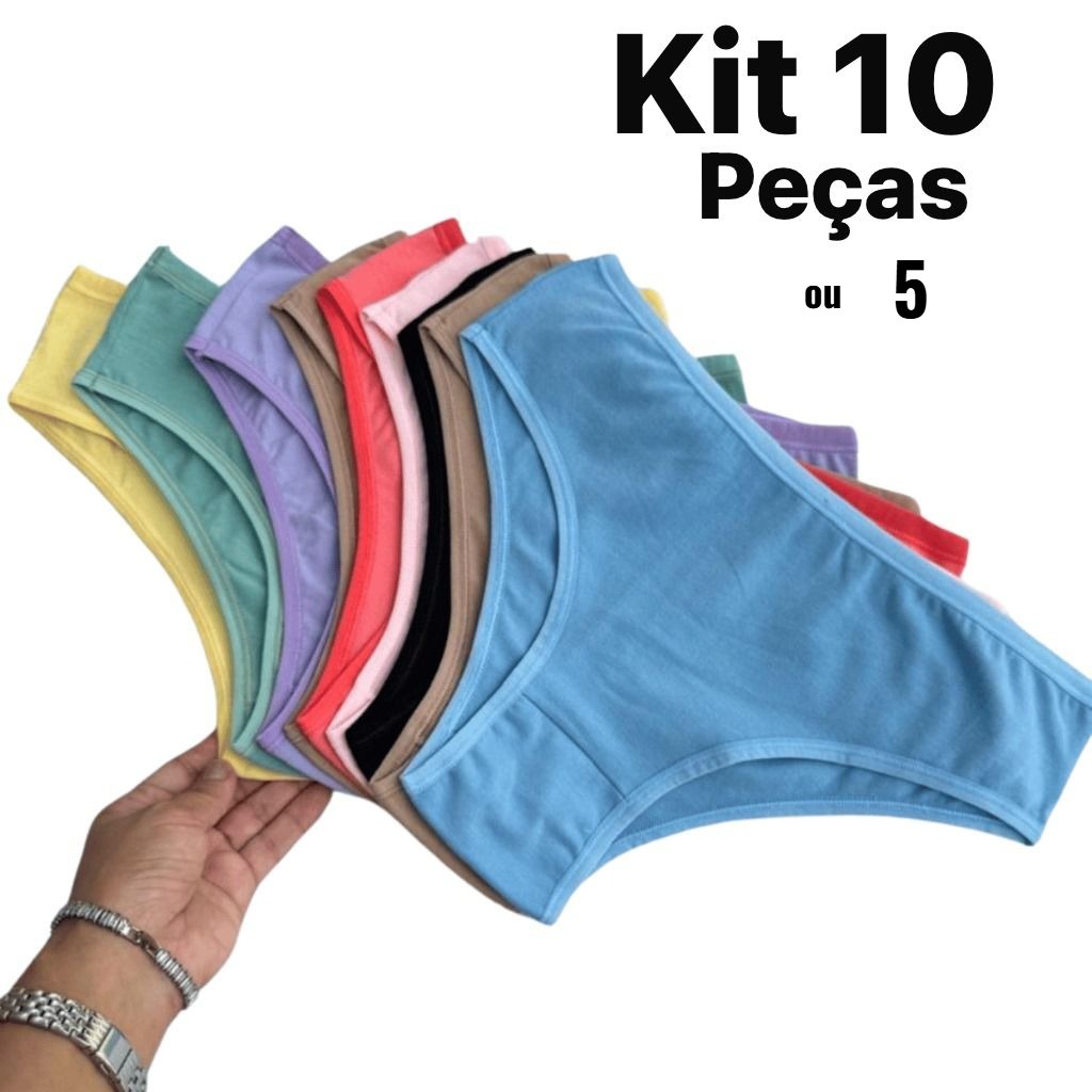 Kit Calcinha de Algodao 100% Basicas dia a dia Conforto Calcinhas Lisas em Oferta na Shopee