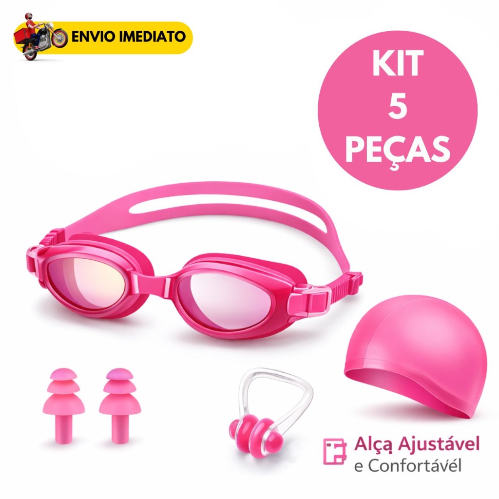 Imagem Kit Natação Infantil 5 Peças com Óculos, Touca, Protetor Auricular e Nasal Antiembaçante para Piscina