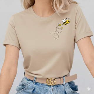 Camiseta Básica Feminina Abelha Camisa Estampada Abelhinha Tshirt 100% Algodão Minimalista Fofa