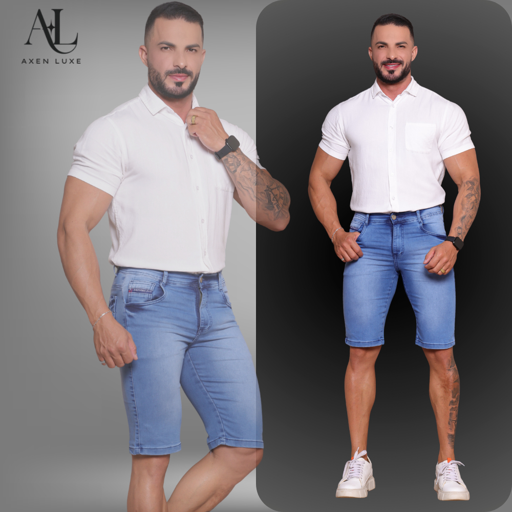 Bermuda Jeans Masculina Slim Fit com Elastano Conforto Premium Casual Tecido Resistente Não Desbota