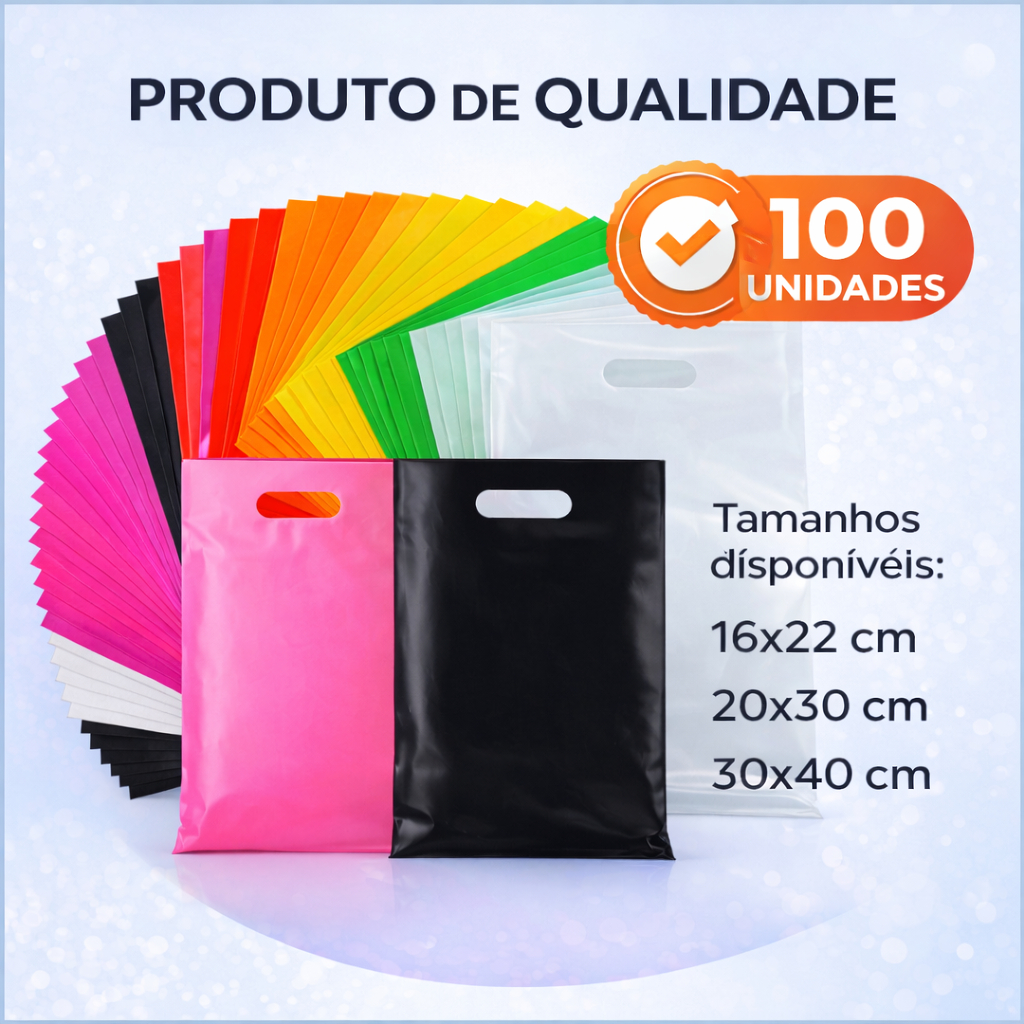 100 Sacolas Boca de Palhaço Alça Vazada 16x22 20x30 30x40 Pronta Entrega Tamanhos e Cores Variadas * em Oferta na Shopee