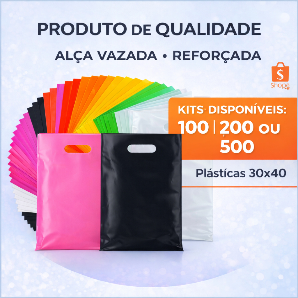 Sacola Plastica Boca de Palhaço 30x40 Alça Vazada Reforçada Kit 100 - 200 OU 500 Unidades Diversas Cores