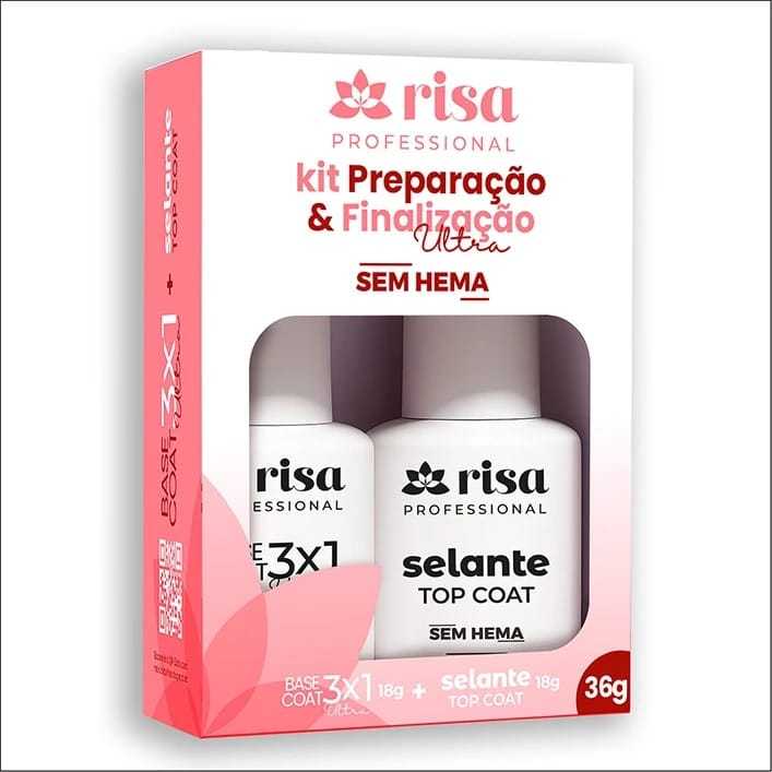 Kit Base 3x1 e Selante Top Coat Ultra Sem Hema Risa - 18g Cada