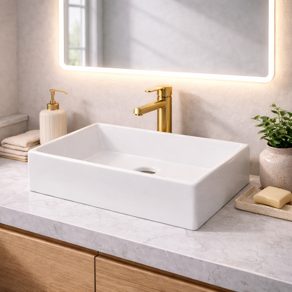 OFERTA Cuba Sobrepor Banheiro Mármore Sintético Pia Retangular Bancada Lisa Moderno Ideal em Oferta na Shopee