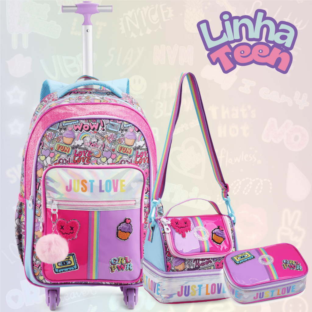 Kit Mochila Lancheira e Estojo Box Juvenil Feminina Rodinhas opção 360 Jovem Infantil Escolar Menina em Oferta na Shopee