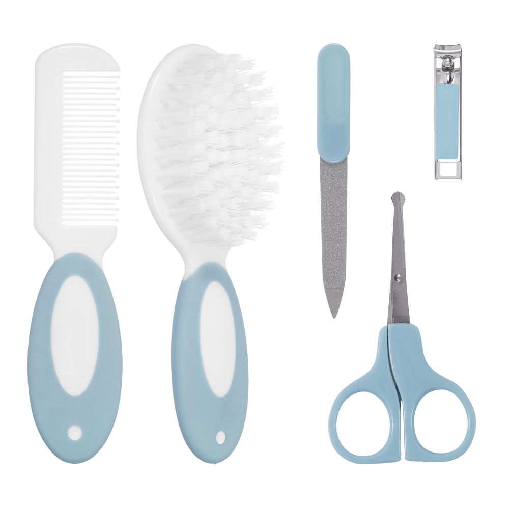 Kit Higienie Bebe Coisas De Bebê Kit Cuidados Bebê Buba Azul Escova Pente tesoura cortador unha