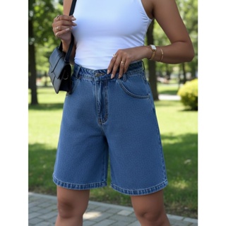 Bermuda Jeans Feminina  Jorts Cintura Alta Casual em Oferta na Shopee