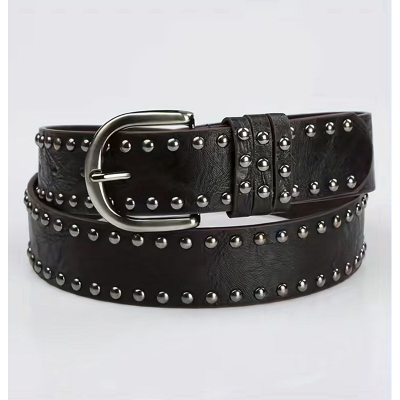 Cinto Unissex Largo 3.8cm com Rebites Metálicos Estilo Y2K Punk 110cm em Oferta na Shopee