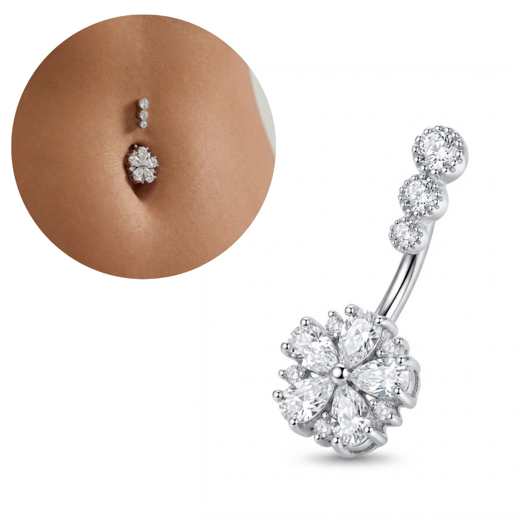 Piercing Umbigo Flor Zircônia Hipoalergênico Acessórios Femininos Aço Cirúrgico Delicado em Oferta na Shopee