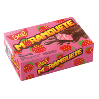Bombom Moranguete 9g Bel Caixa com 12un Sabor Morango com Cobertura Sabor Chocolate em Oferta na Shopee