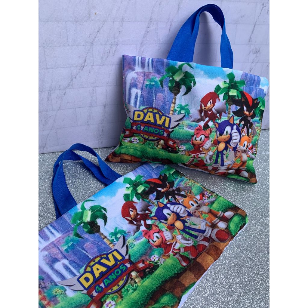Sacolinha ecobag personalizada Sonic Festa Lembrancinha Aniversário Infantil