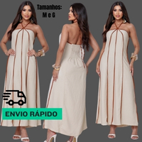 Vestido Longo Casual Chic Frente Única Moda Feminina Festas e Eventos