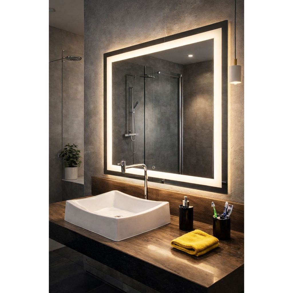 Espelho 90x80 Com Led Jateado Para Maquiagem Penteadeira Quarto/Sala/Banheiro Decorativo Para Parede
