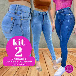 Kit 2 Calças Jeans Feminina Skinny Puido e Clara Elastano Cintura Alta Efeito Levanta Bumbum em Oferta na Shopee