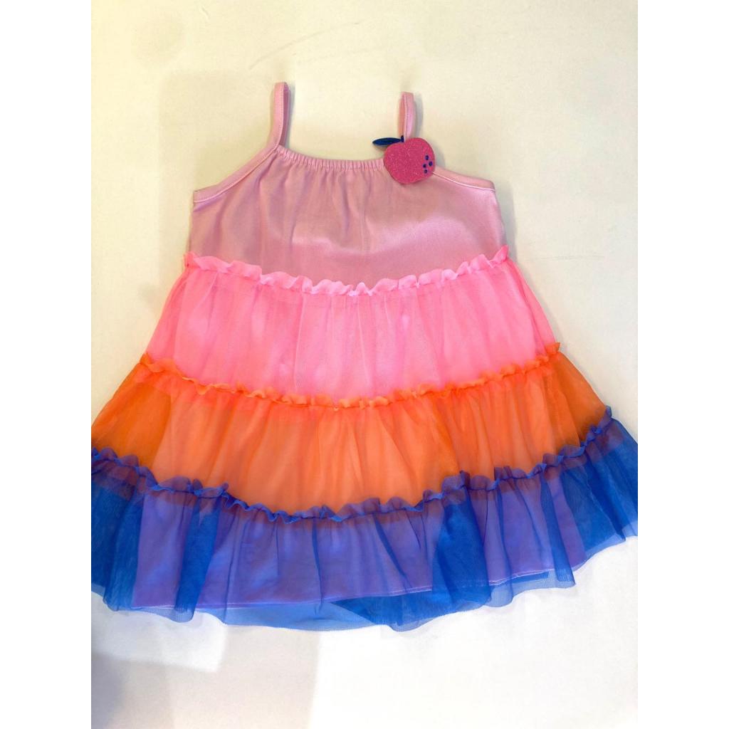 Vestido Infantil Menina Colorido em Tule | Vestido Arco-Íris com Camadas | Festa, Verão e Aniversário