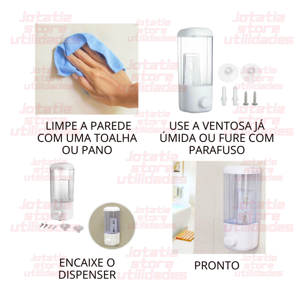 Dispenser De Parede Premium Porta Shampoo Condicionador Sabonete Detergente Com Ventosa Para Banheiro Clínica Hospital