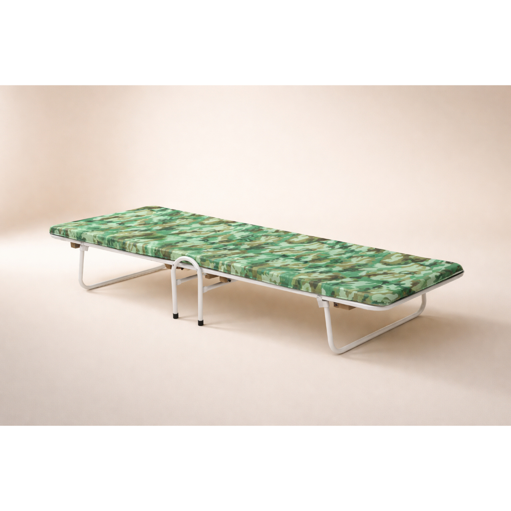 Cama dobrável de aço compacta para camping Com Colchonete Cama Portátil Envio Imediato