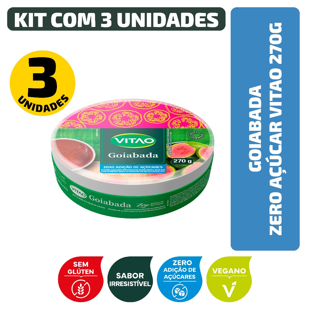 Kit Goiabada Zero Açúcar Vitao 270G - 3 Unidades em Oferta na Shopee