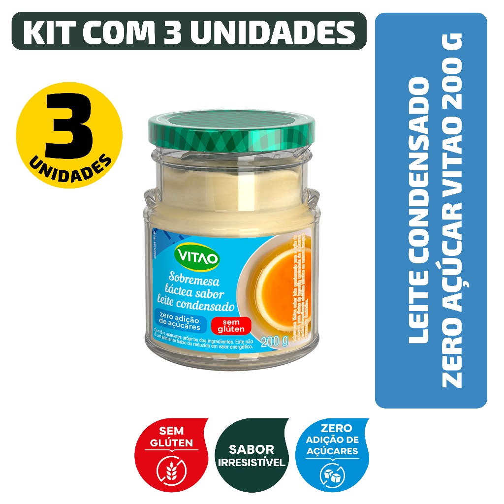 Kit Leite Condensado Zero Açúcar Vitao 200G - 3 Unidades