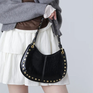 Bolsa Feminina De Ombro Baguete Bolsa Meia Lua Para Festa Festival Rock Y2K Bolsa Preta Prateada em Oferta na Shopee