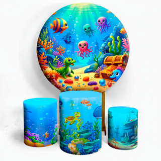 Kit Capa Painel de Festa Tema Mar + Trio Cilindros Envio Imediato Promoção em Oferta na Shopee