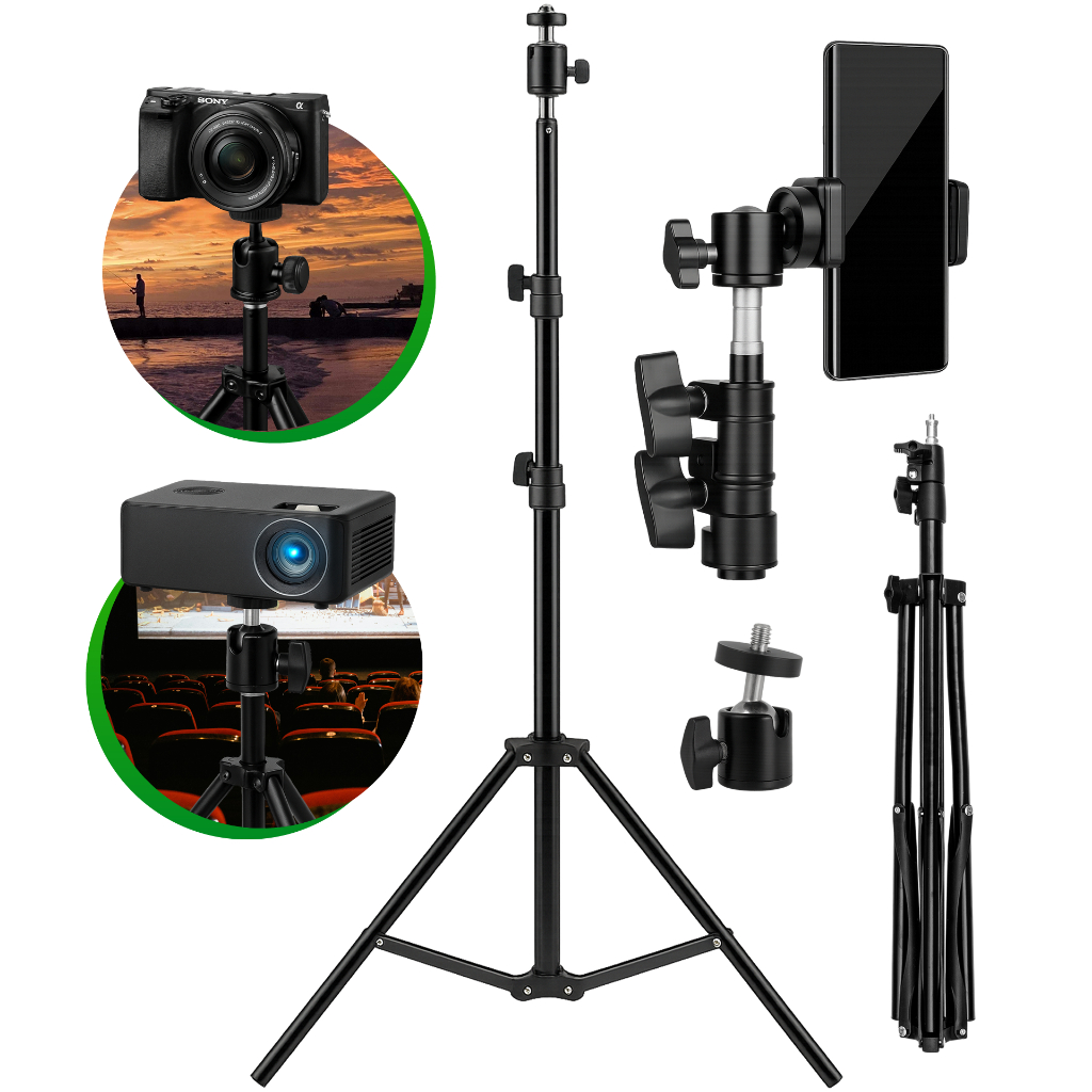 Tripé De Alumínio 2,10 Metros Profissional Aluminio P/ Celular E Câmera + Suporte E Adaptador 360°