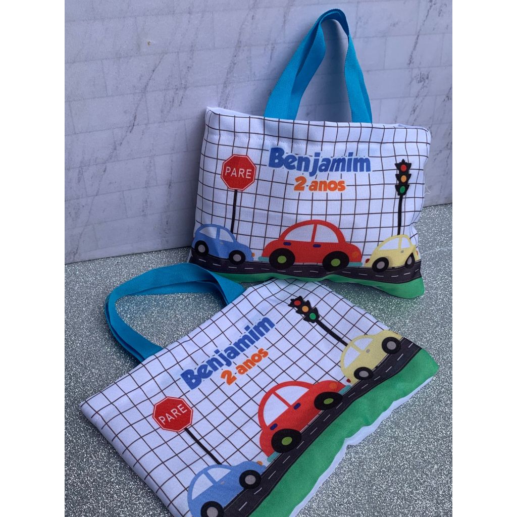 Sacolinha ecobag personalizada Carrinhos Festa Lembrancinha Aniversário Infantil