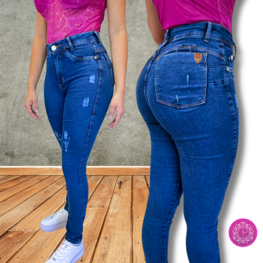 Calça Feminina Skinny Puido Elastano Cintura Alta Efeito Levanta Bumbum em Oferta na Shopee