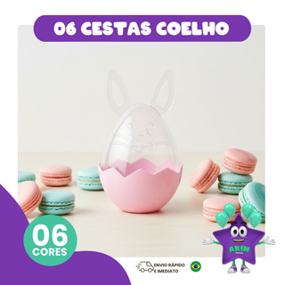 KIT PÁSCOA COM 6 CESTAS COELHO PARA CHOCOLATES E BRINDES - COM 6 CORES em Oferta na Shopee