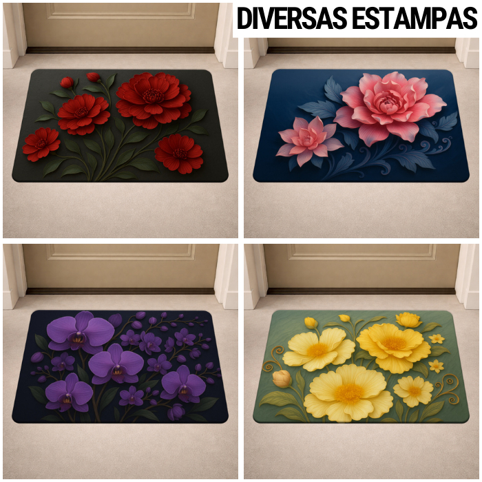 Tapete de Porta Antiderrapante - Flores - 3D - Entrada - Diversas Estampas - 40x60 - Decoração em Oferta na Shopee
