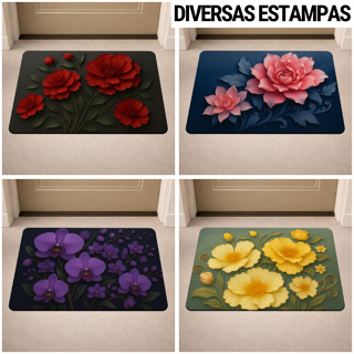 Tapete de Porta Antiderrapante - Flores - 3D - Entrada - Diversas Estampas - 40x60 - Decoração em Oferta na Shopee