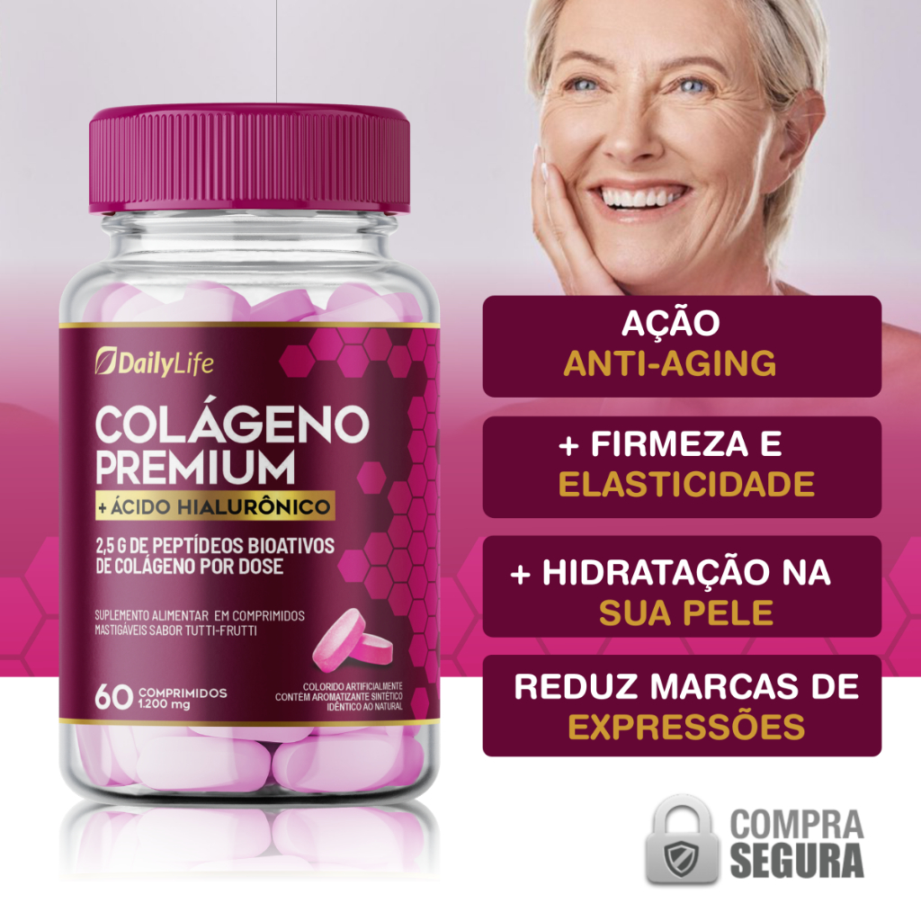 Colágeno Hidrolisado Premium Suplemento Em Tabletes Comestiveis  Sabor Tutti Frutti