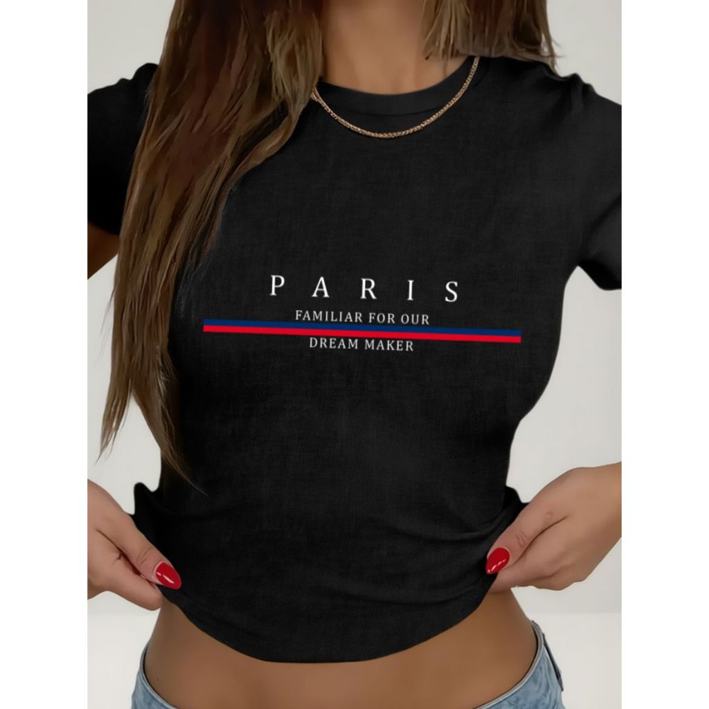 Camiseta Camisa Blusa Blusinha Babylook Babytee Feminina Elastano Confortavel Lançamento Paris em Oferta na Shopee
