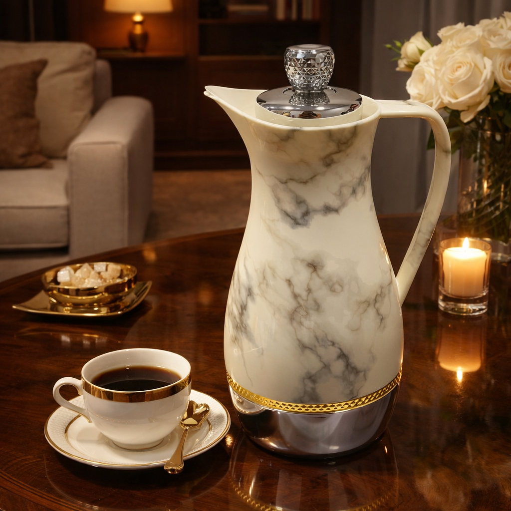 Garrafa Térmica Luxo 1L  Design Elegante Premium Cafe Cha Detalhes Prata e Dorado em Oferta na Shopee