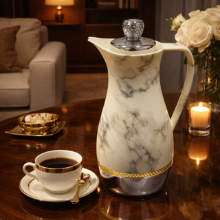 Garrafa Térmica Luxo 1L  Design Elegante Premium Cafe Cha Detalhes Prata e Dorado em Oferta na Shopee