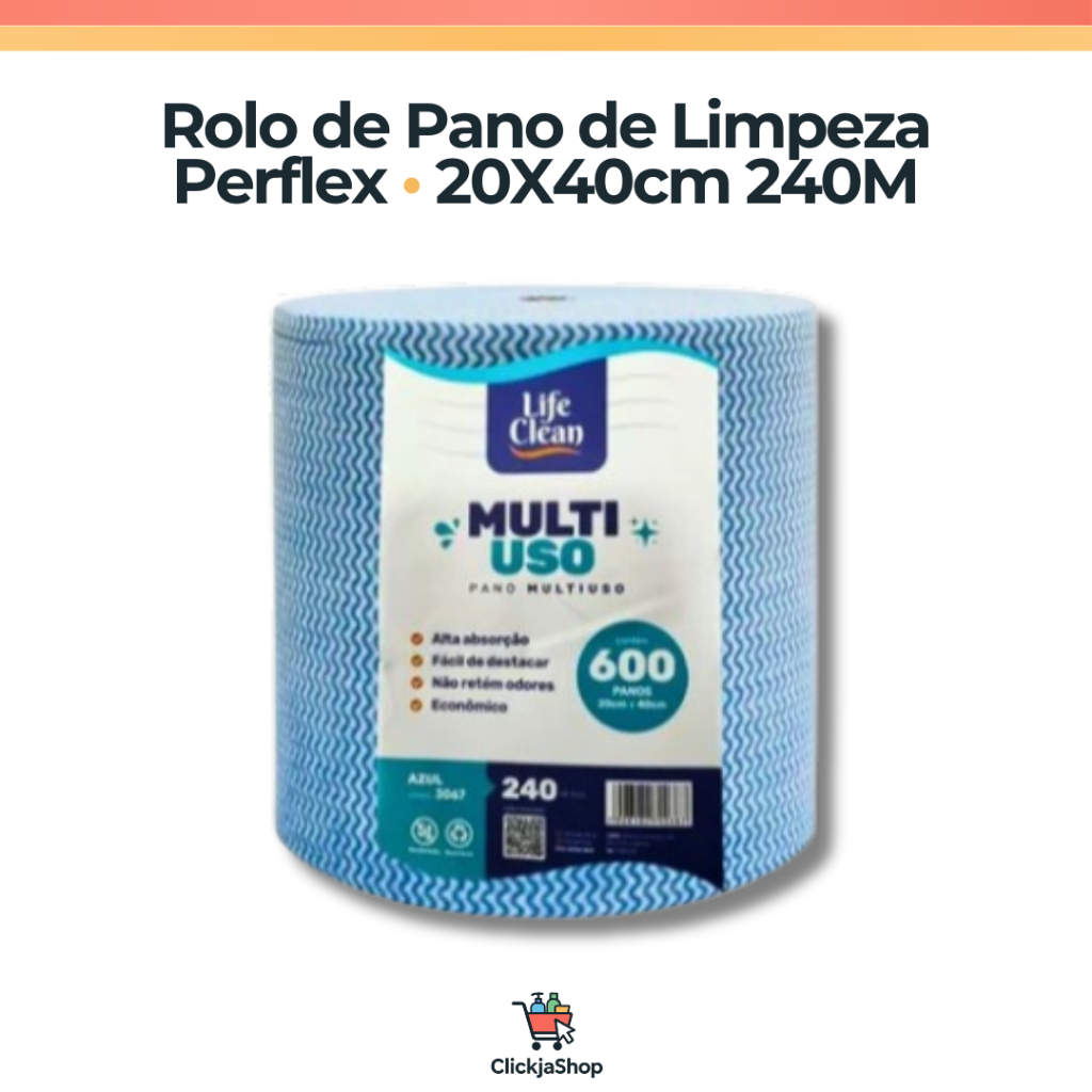 Pano Multiuso Limpeza Tipo Perflex com 600 Unidades  20X40cm 240M