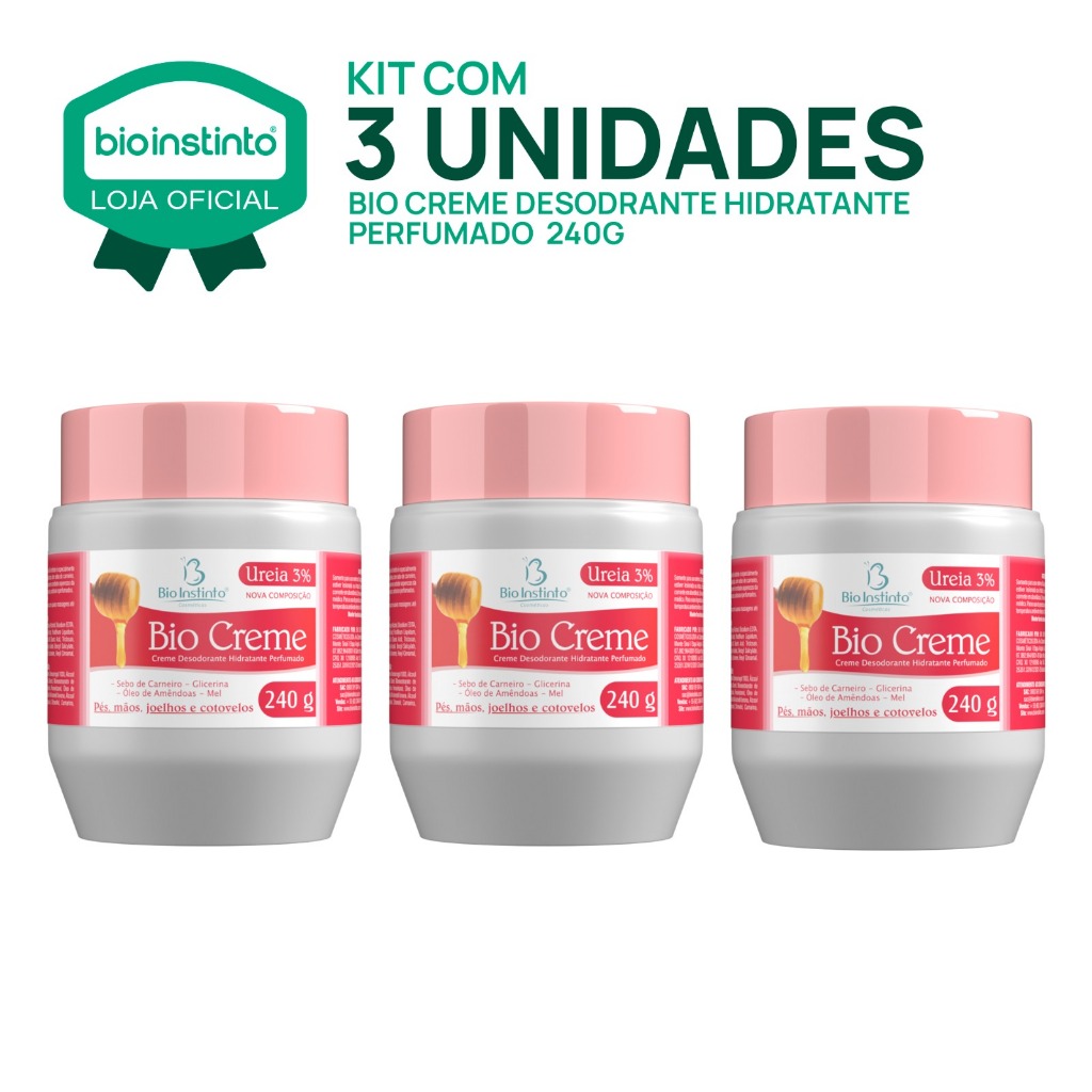 03 UN BIO CREME 240g Bio Instinto Desodorante e Hidratante Perfumado Para Pés e Mãos Macios em Oferta na Shopee